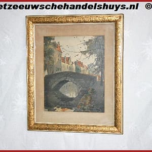 Schilderij dorp met brug