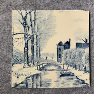 Delfts Blauwe Tegel van een Schilderij van F.J. du Chattel