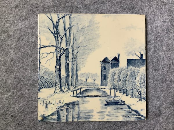 Delfts Blauwe Tegel van een Schilderij van F.J. du Chattel