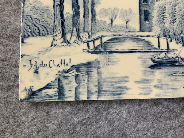 Delfts Blauwe Tegel van een Schilderij van F.J. du Chattel - Afbeelding 2